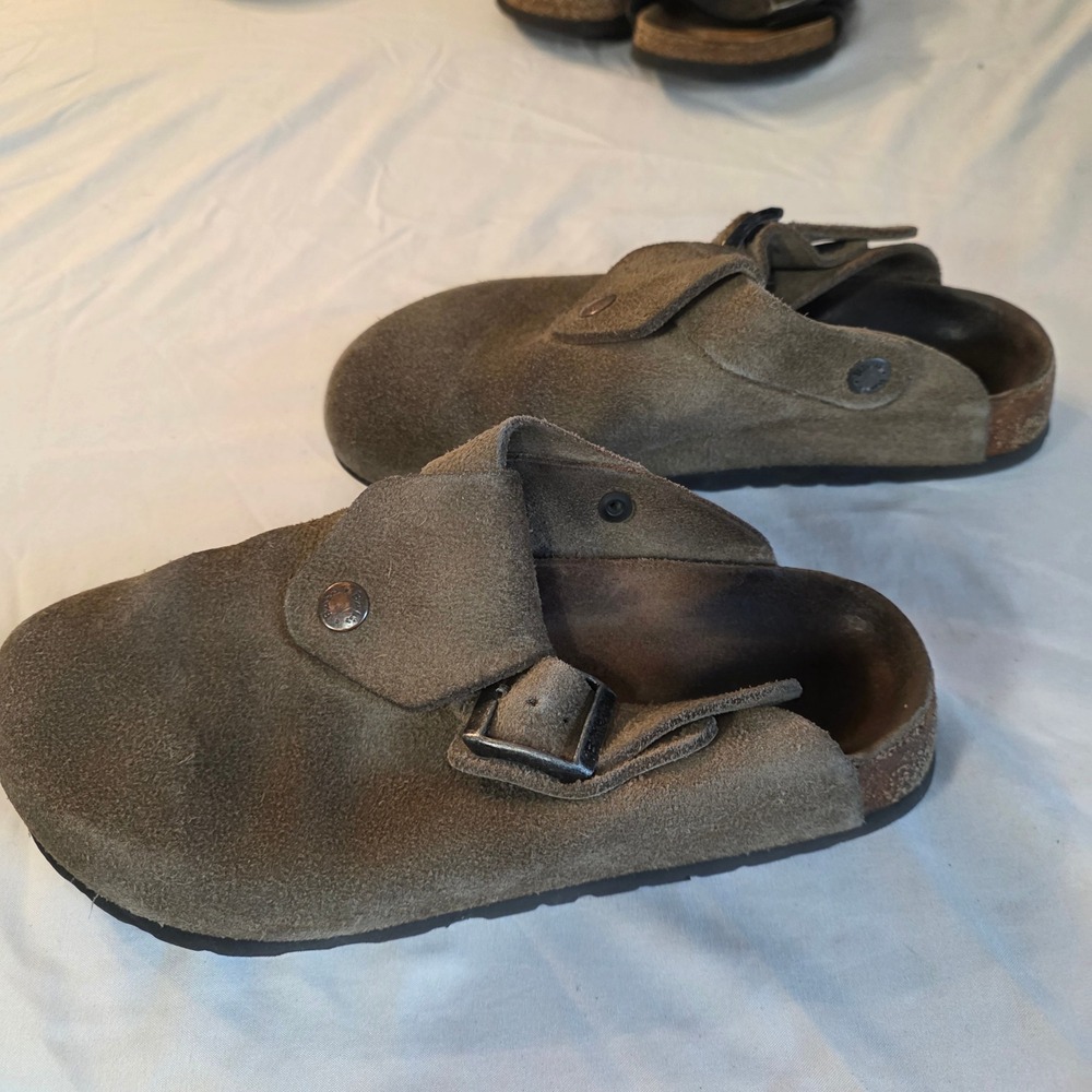 Suede Leather Clogs Womens EU 39 Brown Mules Buckle Cork Footbed Comfort Shoes
